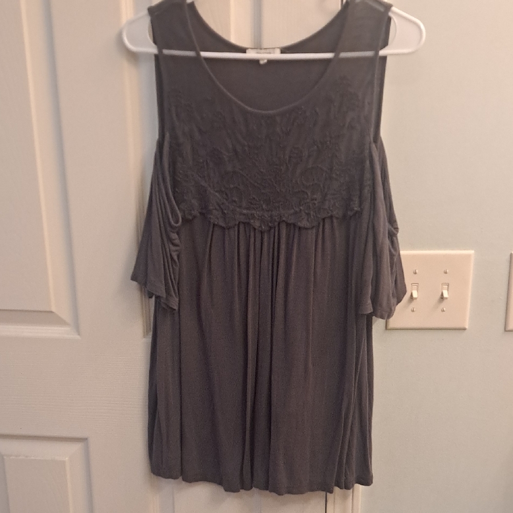 Maurices Charcoal Blouse with Lace Detail Off The Shoulder